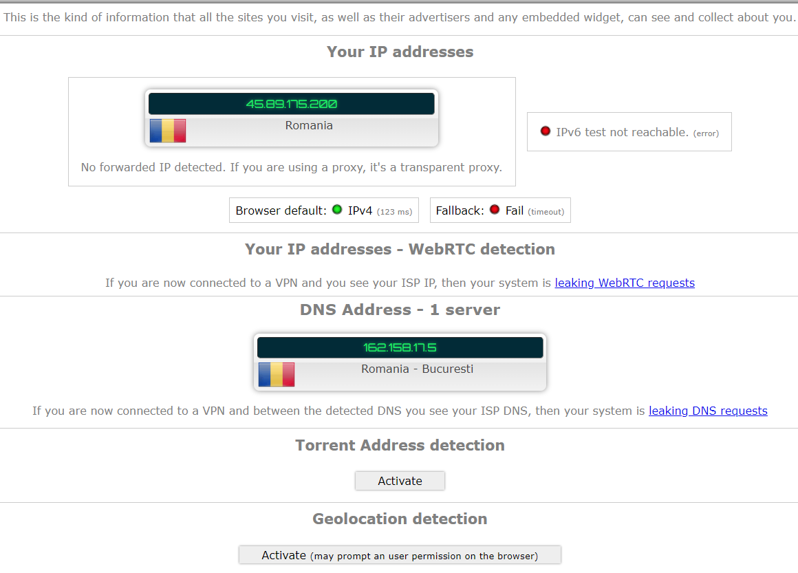 dns leak test from ipleak website